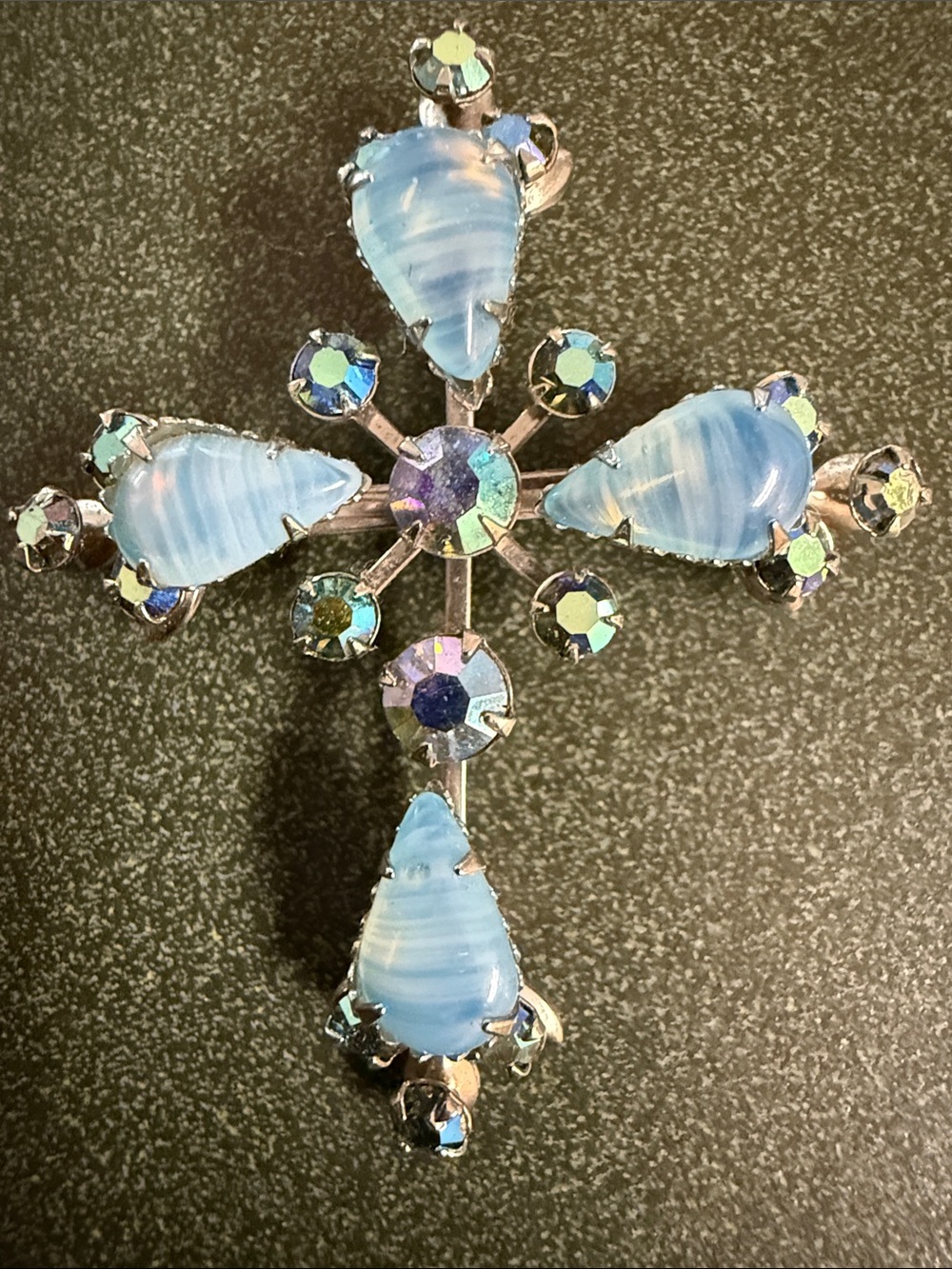 Blue Crystal Cross Brooch - Women Jewelry